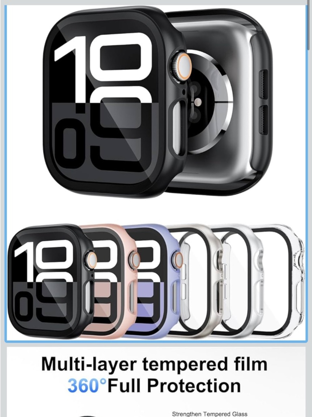 6pack Tempered Glass 360° Full Protection Watch Case - Black 46mm